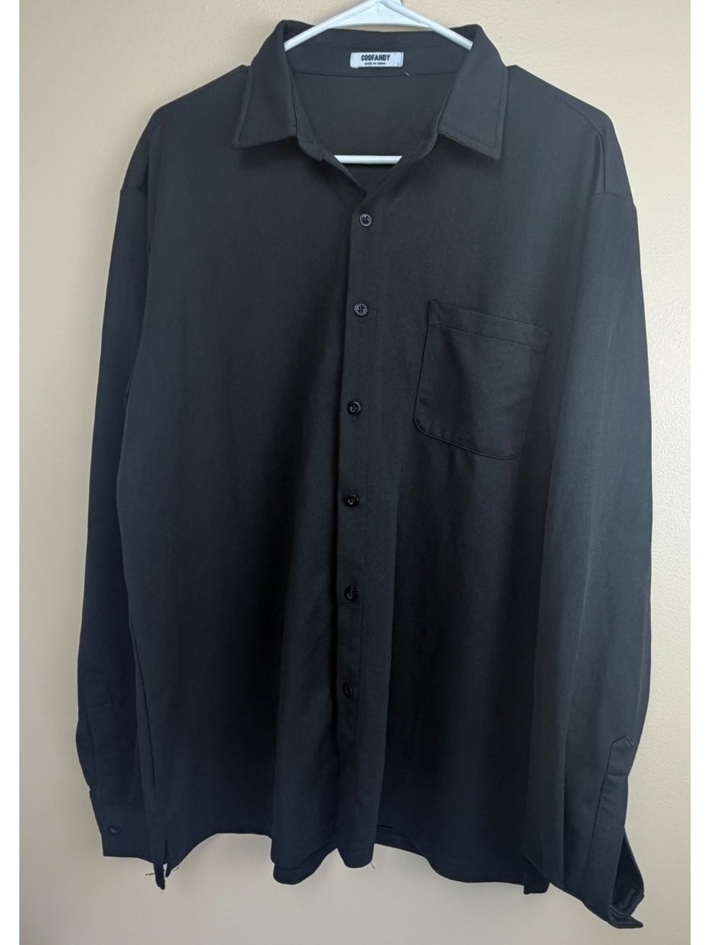 Coofandy Men's Black Long-Sleeve Button-Up Shirt, Size Large, Polyester Blend